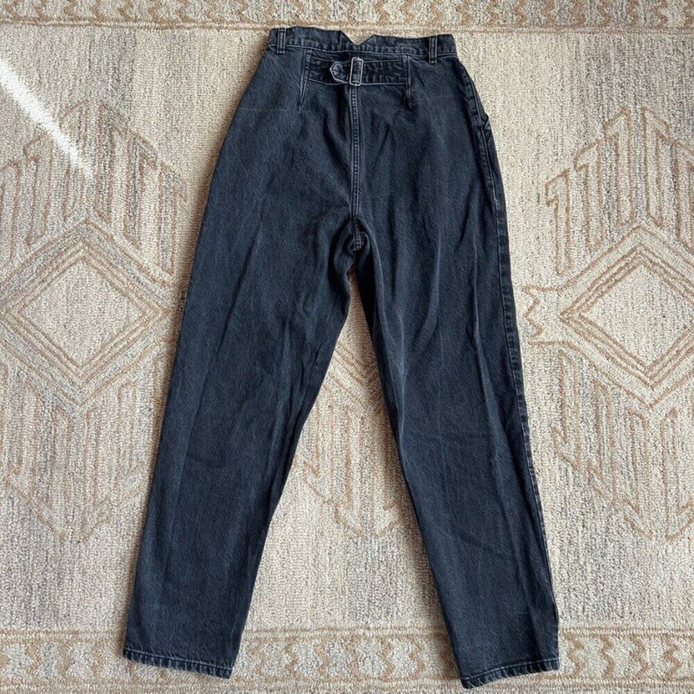 High Waist Pleated Jeans 26 Black Tapered 90s Trouser Style Women - Picture 4 of 7